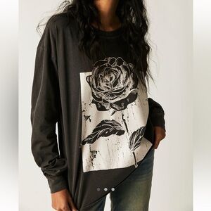 Free People Girl Dangerous Rose Stem Long Sleeve Vintage Black XS